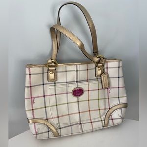 Y2K Era Coach Heritage Tattersall Signature Plaid Off-White Shoulder Handbag
